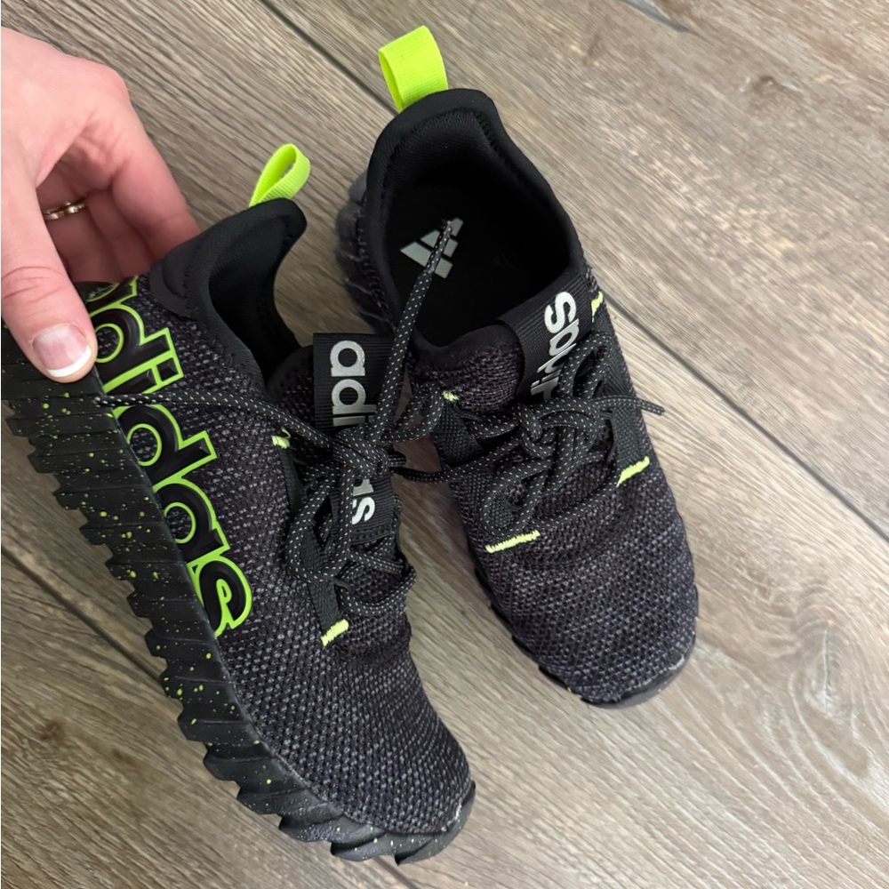 BOYS Adidas Black with Neon Green Accents Running Shoes